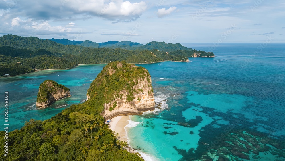 Fototapeta premium Malaysian island of Tioman, showcasing lush jungle and pristine shores, emphasizing preservation
