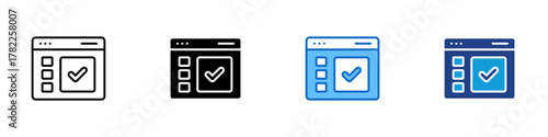 Task Manager Multiple Style Icon Design Vector - browser window with checklist items, symbolizing productivity, task management, and goal completion
