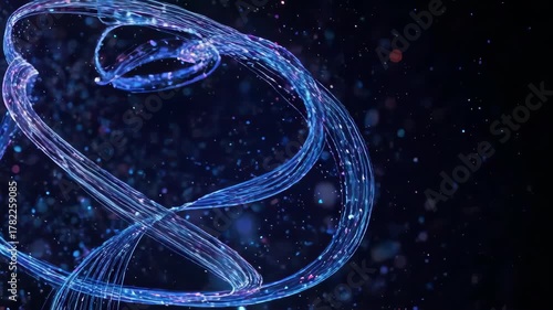 Abstract Blue Energy Swirls with Particles on Dark Background.