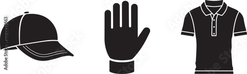 Sportswear Silhouette Icons – Cap, Glove & Polo Shirt Vector Set