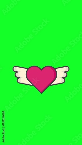 Valentine With Wings Icon Animation On Green Screen. Vertical Animation