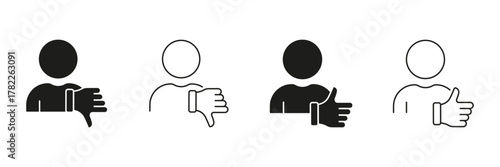 Person Giving Thumbs Up And Down Line And Solid Icon Set. Approval And Disapproval Gesture Symbol Collection. Feedback And Opinion Representation. Isolated Vector Illustration
