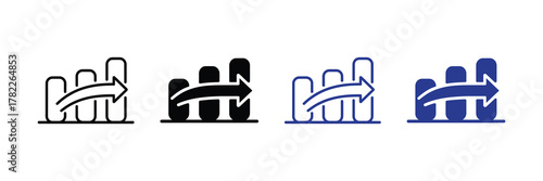 Bar chart icon with upward trend and arrow indicating progress, isolated on white background