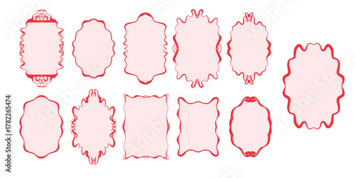 Boho red set frames. Collection of decoration ventage elegant frames