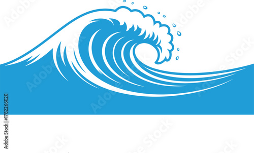 Blue Ocean Wave Graphic: Surfing, Water, Sea, Curl, and Nature Vector Illustration.