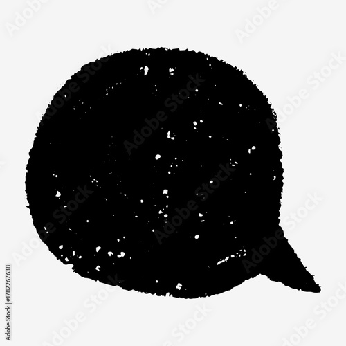 Crayon and pencil lines form a naive hand drawn speech bubble. Sketch style scribbles give playful movement. Text box chalkboard empty for messages.