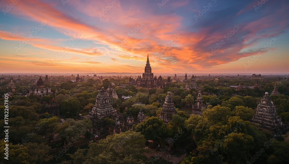 Obraz premium Historic landscape featuring ancient temples, showcasing architectural heritage and cultural preservation