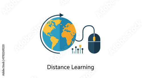 Global online education concept vector with a world globe and computer mouse for distance learning courses