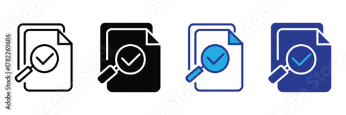 Document with magnifying glass and checkmark icon, representing verification and inspection