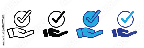 Hand holding a circle with a check mark inside, representing approval, confirmation, or success, isolated on white background