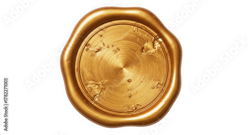 Golden wax seal with radial texture, elegant empty stamp emblem