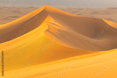 Fototapeta Naklejka Na Ścianę i Meble -  Golden light accentuating the elegant, curved formations of desert dune