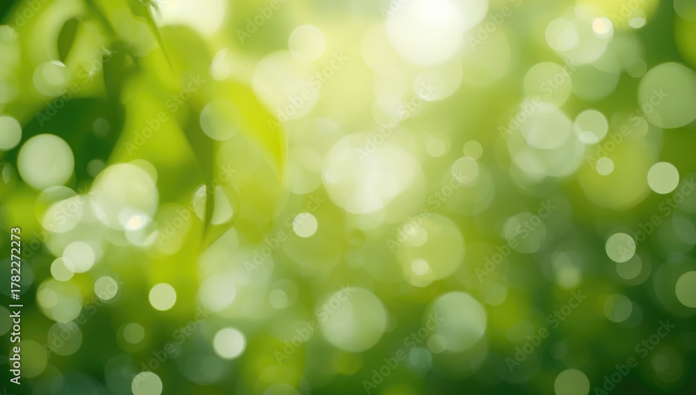 Fototapeta premium Green and white bokeh backdrop created by natural elements, suitable for editorial header background