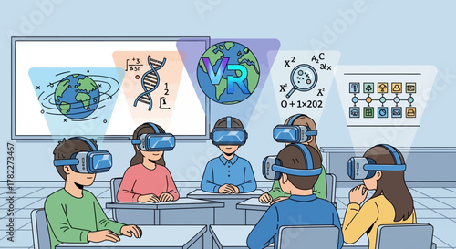 Virtual Reality Classroom Immersive Learning Experience with VR Headsets