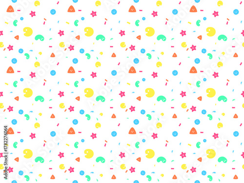 シームレス・にぎやかで愉快な顔キャラクター柄のかわいい壁紙パターン