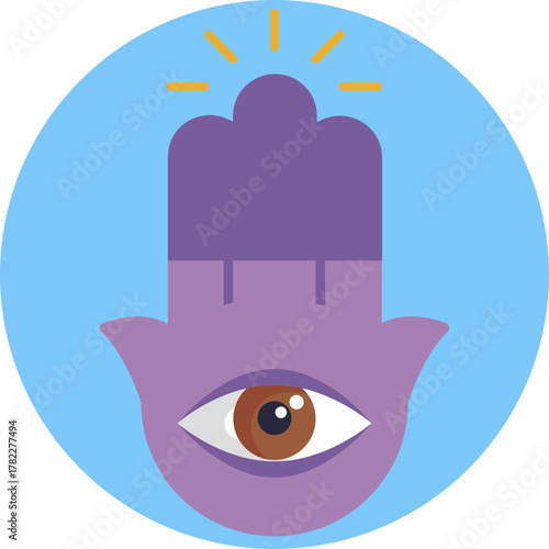 Protective hand symbol promoting peace and spiritual well-being.