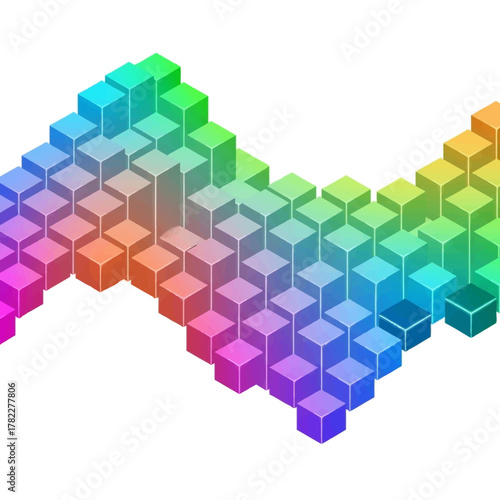 Colorful 3D Cubes Arranged in a Wavy Pattern