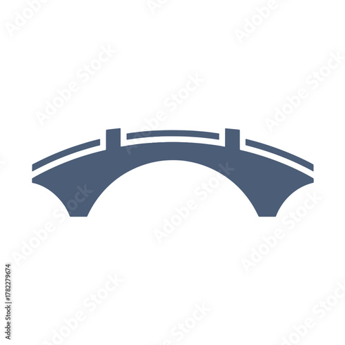 Blue arched bridge silhouette with white accents on a white background vector