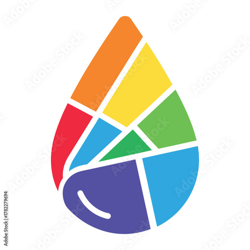 Abstract colorful geometric shapes forming a teardrop design background blue