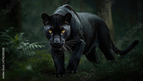 Wild black panther in Khao Yai, observing its natural habitat, endangered species awareness