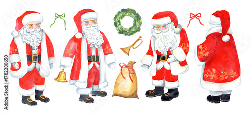 Fotografie Santa Claus in a red coat with a sack of presents
