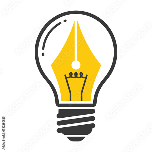 Yellow fountain pen nib inside a light bulb graphic lightbulb idea