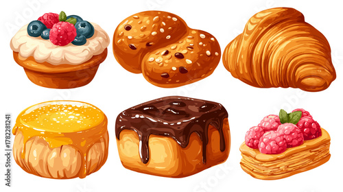 Vector illustration of a set of different pastry assets