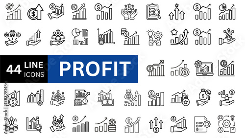 Profit editable line icon collection. Vector illustration set 