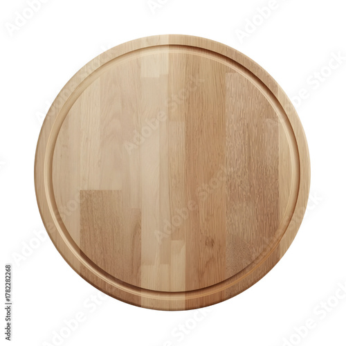 Top View Wooden Cutting Board Isolated - Minimal Rustic Kitchen Mockup with Natural Wood Grain