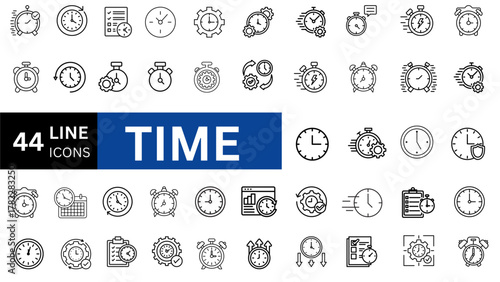 Time Line Editable Icons set. Vector illustration in modern thin line style of clock related icons.