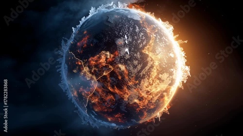 Wallpaper Mural Stunning Concept Art of Earth Divided Between Frozen and Fiery Elements in a Striking Visual Representation Torontodigital.ca