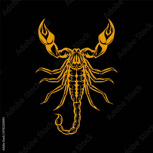 scorpion vector illustration logo silhouette in hand drawn line art on black background