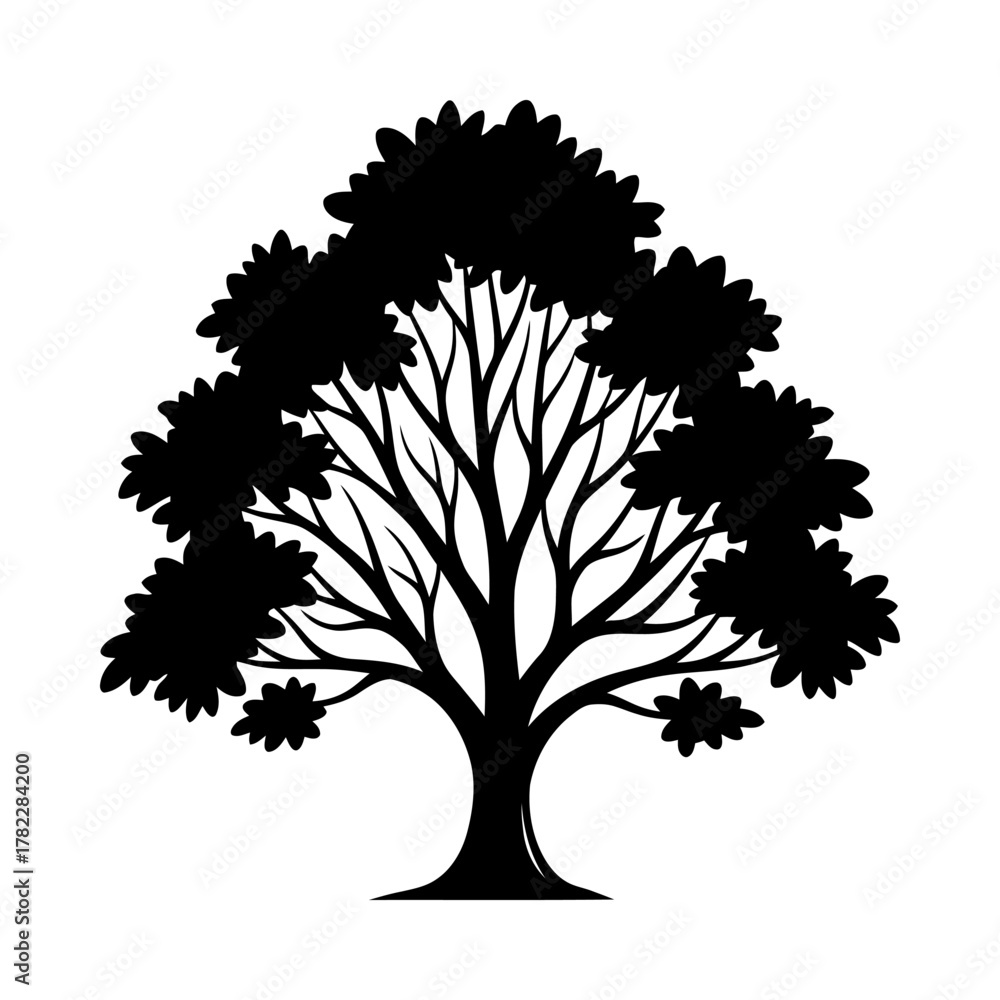 Fototapeta premium Decorative Deciduous Tree Silhouette Vector Illustration for Nature Logo, Branding, and Landscape Design