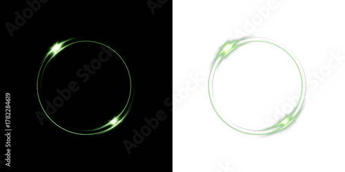 Glowing green circle PNG  shiny round light effect with sparkles and glitter trail. Bright magic ring on transparent background for celebration or logo frame.