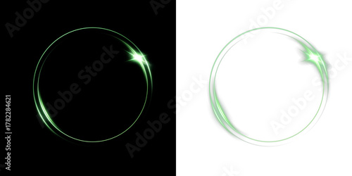 Green swirl ring PNG with glitter and glowing sparks. Light circle aura isolated on transparent background for luxury, festive, and elegant design.