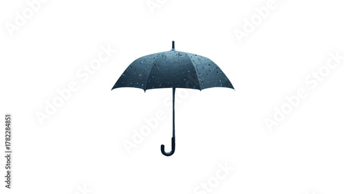 Classic Black Umbrella Open with Raindrops Illustrating Protection from Inclement Weather Showers and Storms on White Backdrop for Weather Forecasts