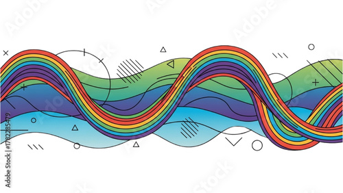 Abstract Rainbow Wave Design Colorful Lines and Geometric Elements for Decoration