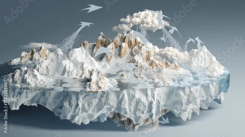 Conceptual Illustration of Glacier Melting and Refreezing Over Time with Environmental Elements