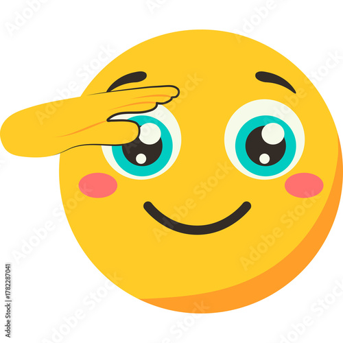 Friendly Yellow Emoji Saluting With Big Blue Eyes And Pink Cheeks Transparent Background