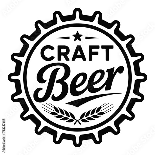 Artisan crafted beer label in black and white with wheat detail