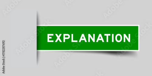 Green color square shape sticker label with word explanation inserted in gray background