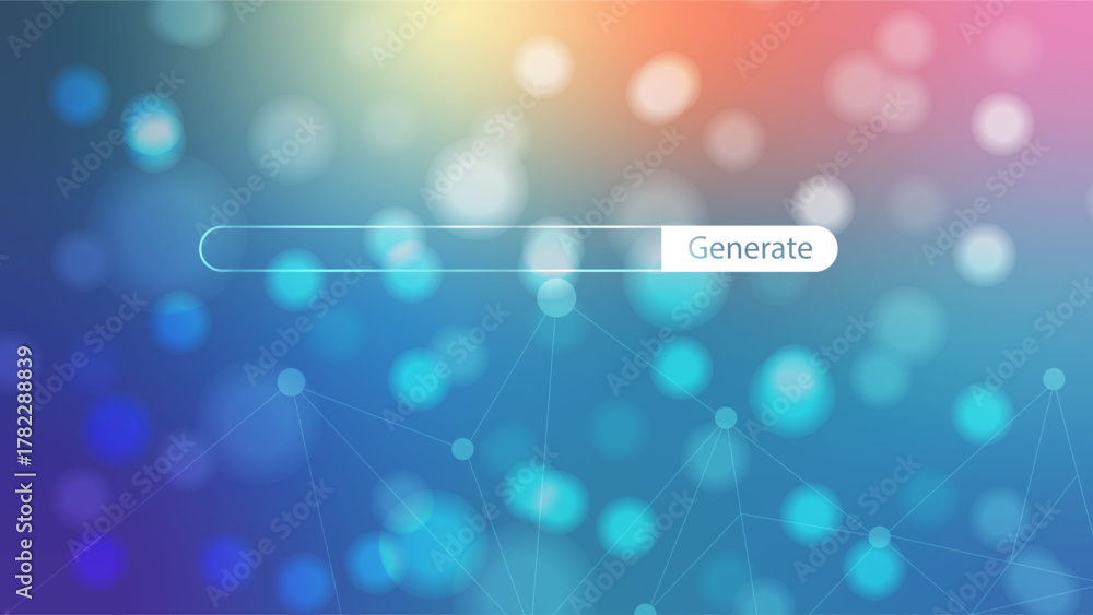 Modern AI interface with a glowing search bar and soft bokeh lights, representing innovation and digital creativity