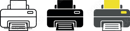 Set of printers in line art and glyph