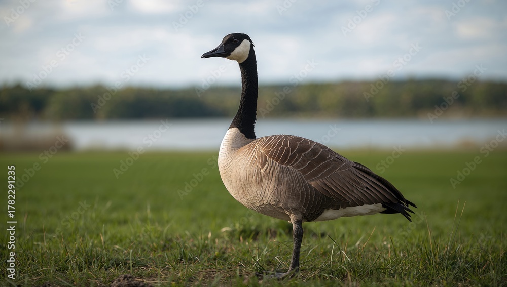 Fototapeta premium Canada Goose on Land, observed wildlife, highlighting seasonal changes