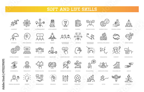 Soft and Life Skills Line Icons Set