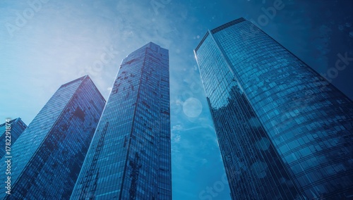 Amid towering skyscrapers, dynamic statistical data processing occurs with fluctuating numbers, reflecting the pulse of global finance
