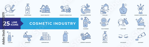 Cosmetic Industry icon Set Blue Style Illustration Vector