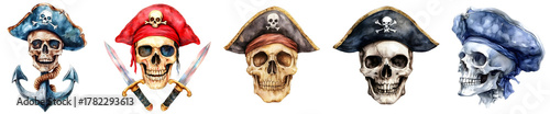 Wallpaper Mural Skull pirates with hats and weapons on transparent background Torontodigital.ca