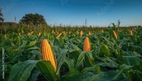 Fototapeta Naklejka Na Ścianę i Meble -  Close-up of corn crops during summer harvest, fiber-dense choice