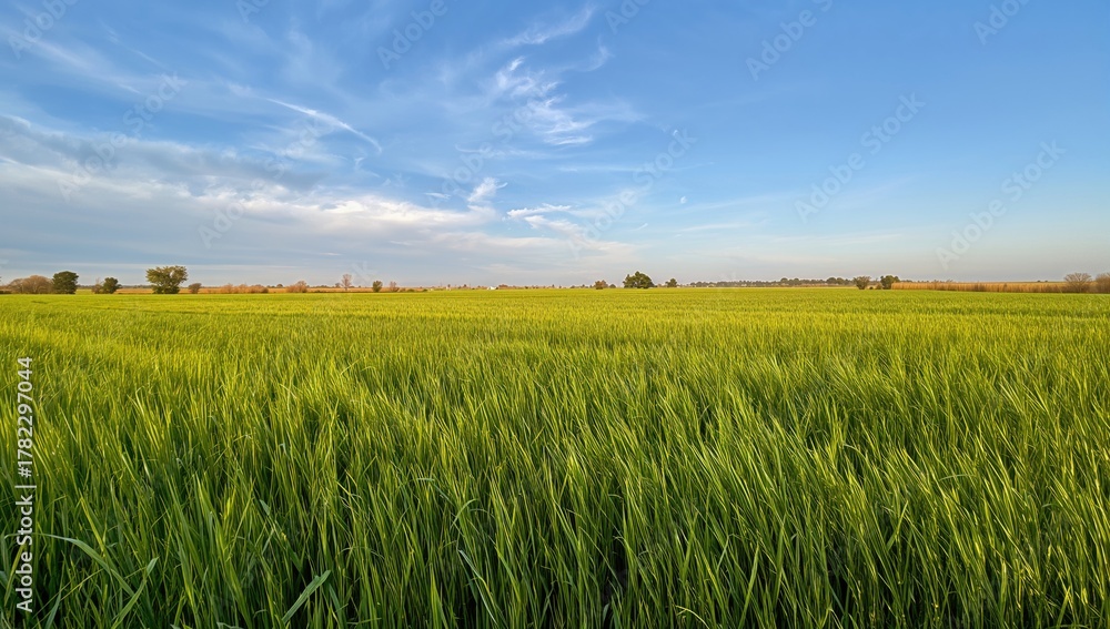 Fototapeta premium Lush green field scene, ideal for editorial backgrounds, Earth Day